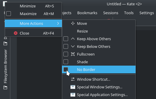 KDE screenshot: More Actions - No Border